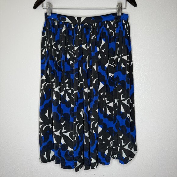 Vintage Printed Silk Skirt Handmade Blue Black White Pleated Circle Skirt Small - Picture 3 of 12
